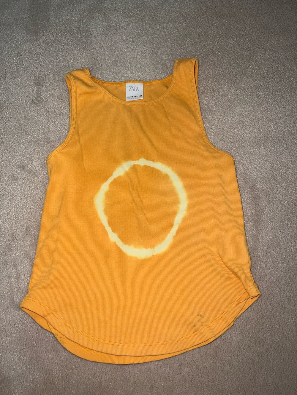 ZARA Kids Yellow Tank Top with Circular Bleach Accent